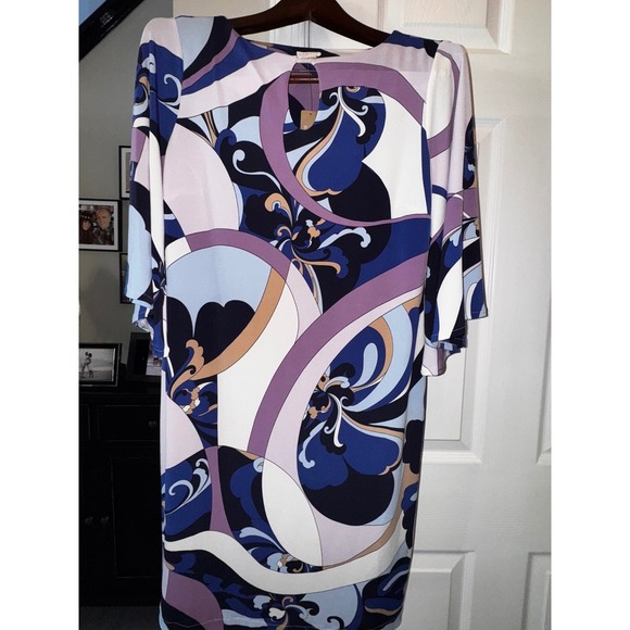 Chicos Women's Dress Size 0 Abstract Print Keyhole Neckline Bell Sleeve - Picture 12 of 12